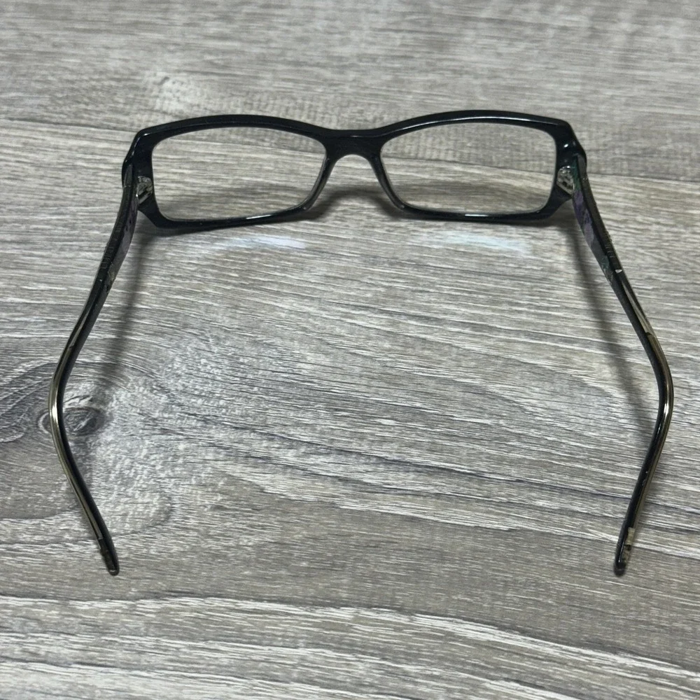 Leiber Black Floral Rectangular Eyeglasses Women‎ 52mm Handmade Italy Full Rim